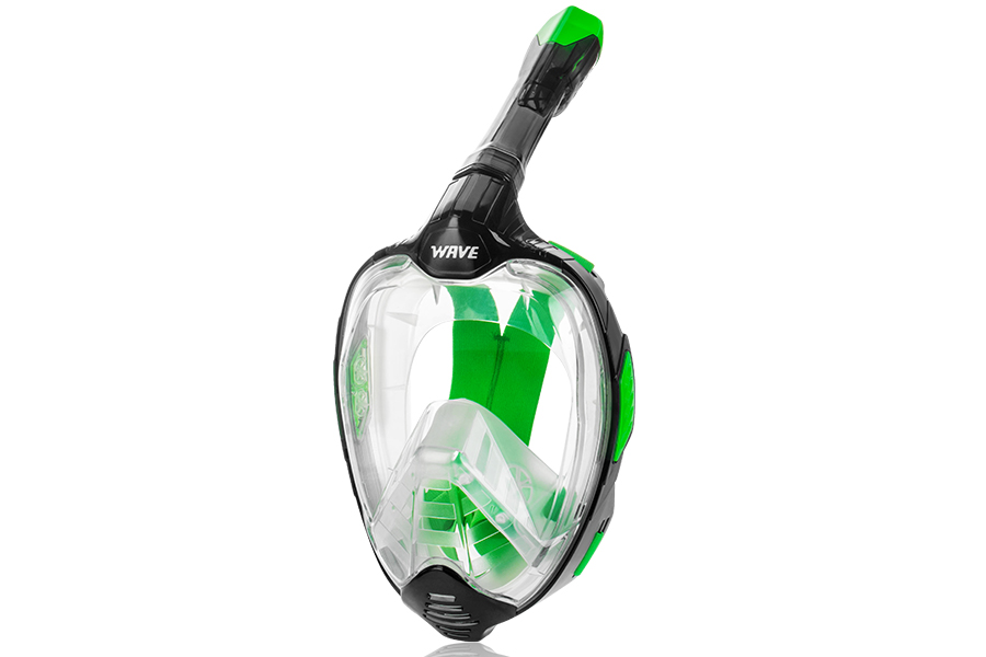 a black and green color snorkel mask
