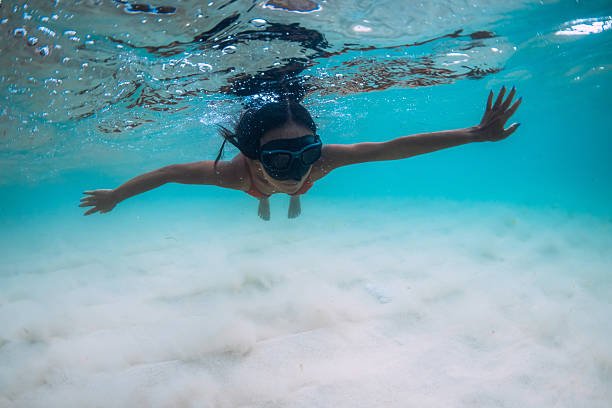 Woman snorkeling in tropical sea.